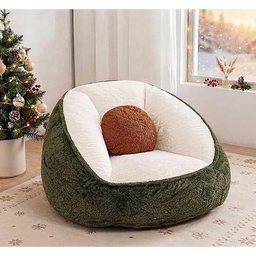 HOMMPA Bean Bag Chair Medium Size for Adults Teen Kids Comfy Faux Fur Bean Bag Couch with Back Support Stuffed Lazy Floor Sofa for Living Room Bedroom Dorm Avocado Green