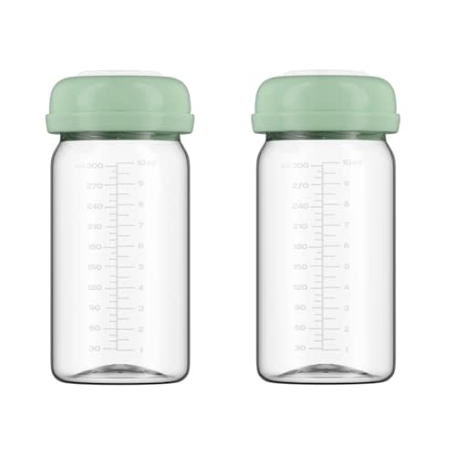 Breastmilk Storage Bottles Collection Bottles, 10oz Wide-Neck Breast Milk Container for Spectra S1 S2 SG Motif Luna Breast Pumps, Fit for 22oz Breast Milk Cooler & Fridge, PP Material, 2 Packs