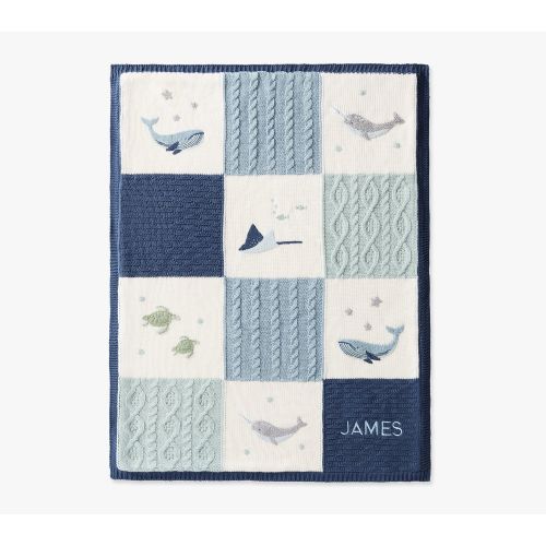 Whale Heirloom Sherpa-Backed Patchwork Knit Baby Blanket