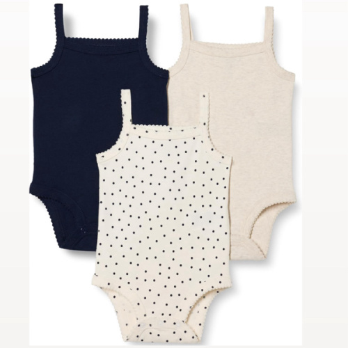 Amazon Essentials Baby Girls' Cotton Ribbed Sleeveless Bodysuits with 2 Rows of Snaps, Pack of 3