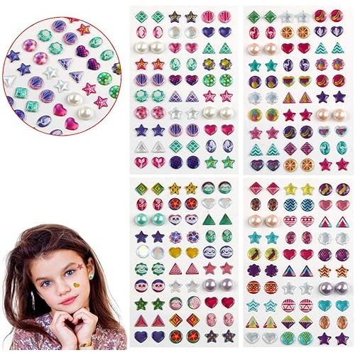 AUGSUN 240 Pieces Sticker Earrings, Stick on Earring for Girls