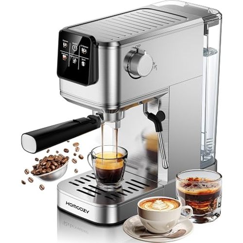 20 Bar Espresso Coffee Machine with Rapid Cold Brew Tech, Milk Frother, Touch Screen Control, Compact Water Tank, Ideal for Lattes, Cappuccinos, Americano, Home & Office(Sliver)