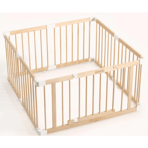 HARPPA Wooden Baby Gate Playpen | Non-Toxic Foldable DIY Adjustable Play Yard for Infants & Toddlers – Natural Finish Baby Fence for Small & Large Spaces