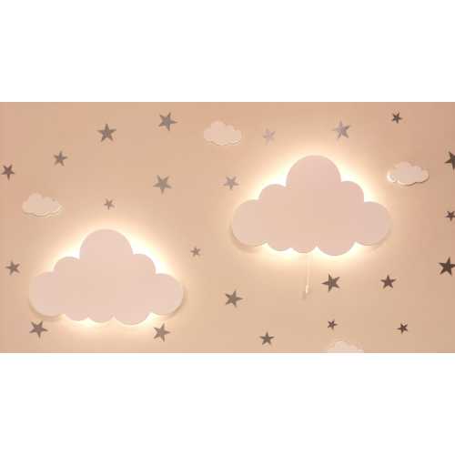 Set of 2 CLOUD WALL LIGHTS - Nursery Lighting - Baby Room Night Light - Kids Room Wall Decor - Wooden Bedside Lamp - Led Light Warm White