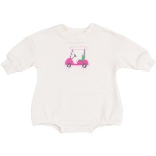 French Terry Sweatshirt Bubble with Chenille Patch, Golf Cart French Terry, White - Angel Dear | Maisonette
