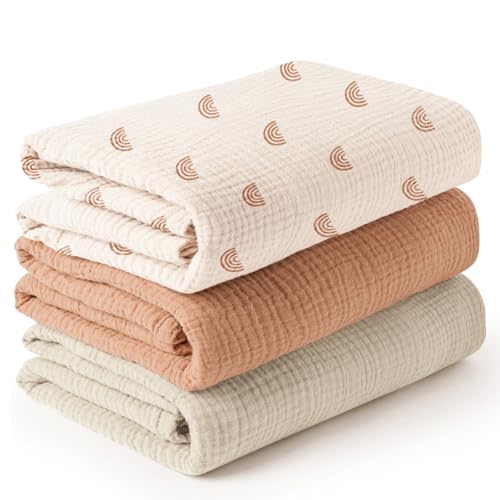 Konssy 3 Pack Muslin Swaddle Blankets for Unisex, Newborn Receiving Blanket, Large 47 x 47 inches, Soft Breathable Muslin Baby Swaddles for Boys & Girls