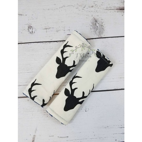 Baby car seat strap cover Deer Head-car seat neck strap-stroller seat strap-reversible seat strap-infant car seat -woodland car seat strap