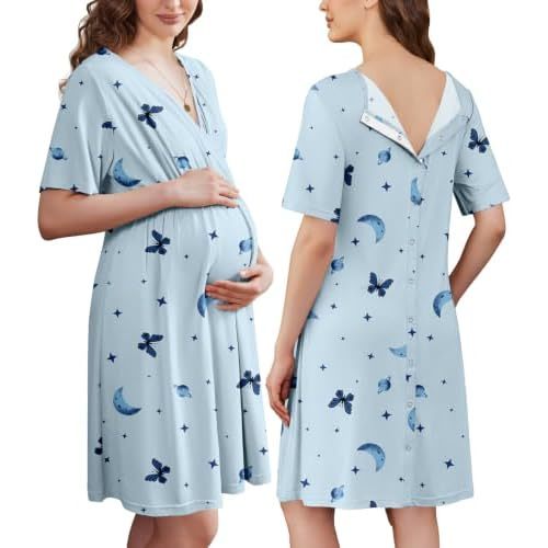 Ekouaer Labor and Delivery Gown for Hospital V Neck Maternity Nursing Dress