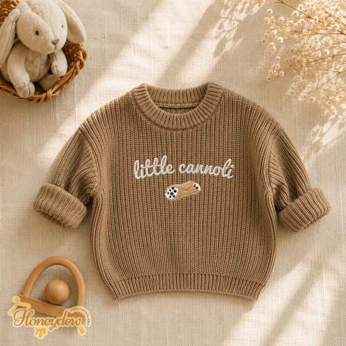 Embroidered Little Cannoli Baby Sweater, Baby Cannoli Sweatshirt, Italian Baby Food Themed Shirt, Newborn Pastry Outfit, Cute Baby Sweater