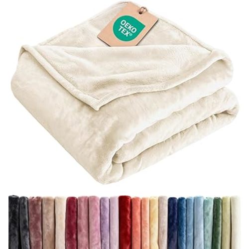 Fleece Blanket Throw- Ultra-Soft Flannel Fleece Blanket - Cream