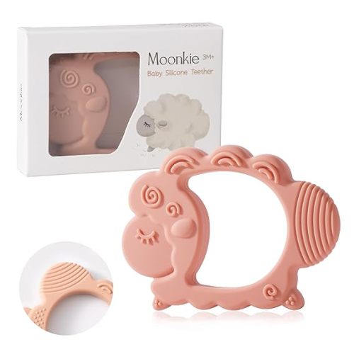 Moonkie Teething Toy, Safe & Easy to Hold BPA Free Silicone Baby Soothing Teethers, Prevent Finger Sucking Teether Toys Best for Babies 0-6 6-12 Months (Sheep Shifting Sand)