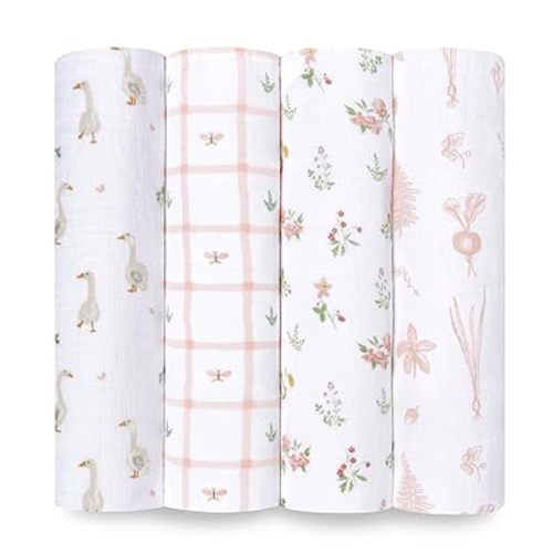 aden + anais Disney, Swaddle Blanket, Boutique Muslin Blankets for Baby Girls and Boys, Newborn Receiving Blanket for Swaddling, 100% Cotton Baby Swaddle Wrap, 4 Pack, Mickey Stargazer