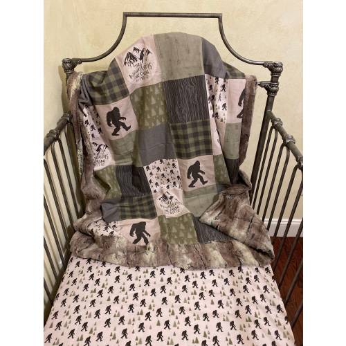 Baby Boy Bigfoot Crib Sheet, Baby Blanket Set, Woodland Nursery Bedding, Toddler Bedding
