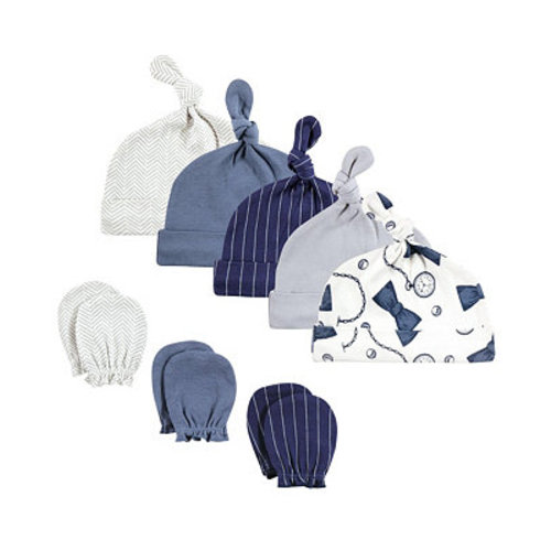 Baby Boys Hudson Essential 8-Piece Set Knotted Beanie Hats and Anti-Scratch Mitts