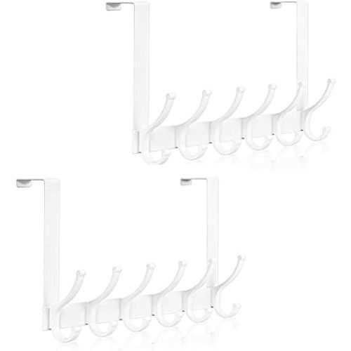 Optish Door Hooks for Hanging, Over The Door Towel Racks for Bathroom, Coat Rack Door Towel Hanger Towel Hooks (2Pack, White, Fit 1-3/4" Doors)