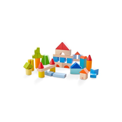 Colored Wooden Building Blocks - 46 Piece Set of Wooden Toys, Stacking Toys for Toddlers 1-3 Ideal Open ended Toys, Made in Germany