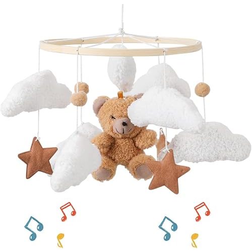 let's make Baby Mobile for Crib Bear Cloud Crib Mobile Handmade Furry Nursery Mobile Gender Neutral Crib Toy Hanging for Nursery Decor Accessories