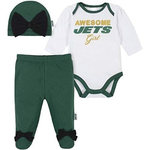 Gerber NFL baby girls 3 Pack Bodysuit Registry Gift Set Footed Pant and Cap