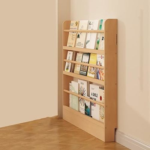 Solid Wood Bookshelf,space-saving Wall Bookcase,modern Vertical Bookshelf With Shelves,tall Gap Open Bookcase,freestanding Display Rack Storage Cabinet For Nursery Home Office(3 tier 23", Wood)