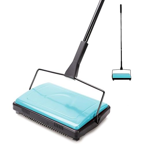 Yocada Carpet Sweeper Cleaner for Home Office Low&Undercoat Carpets Rugs Pet Hair Dust Scraps Paper Small Rubbish Cleaning with a Brush Blue