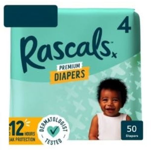 Rascal + Friends Premium Diapers, Size 4, 50 Count (Two Packs of 25)