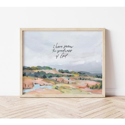 Christian Art Landscape with Bible Verse - Goodness of God Art Print