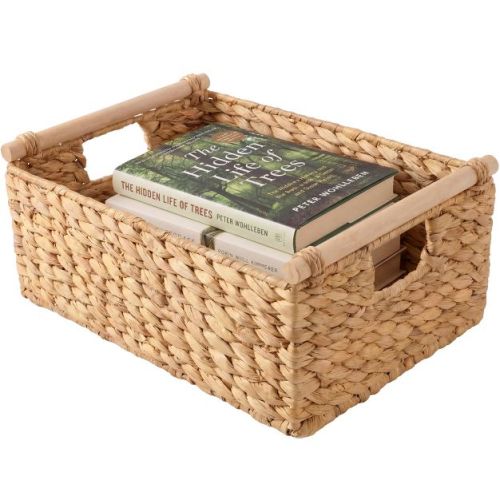 Best Choice Products Wicker Storage Basket, Shelf Basket w/ Wooden Handles, Rectangular Storage Bin - Natural