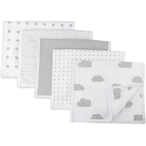 Ely's & Co. Baby Burp Cloth,Waterproof Reversible Jersey Cotton Large Burp Cloths, Cloth Diapers 20" x 12" 5 Pack Grey Combo for Baby Boy or Baby Girl