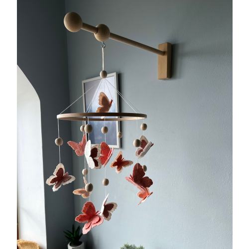 Butterfly baby mobile, Butterflies crib mobile girl,  floral nursery baby mobile, hanging mobile, wooden crib mobile, baby shower gift.