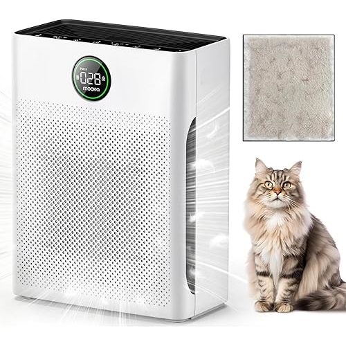 Air Purifiers for Home Large Room up to 2200sq.ft, MOOKA Air purifier for Home Pets with Washable Filter, PM 2.5 Display Air Quality Sensor Air Cleaner for Bedroom, Dorm room, Pets, Office PR1 (White)
