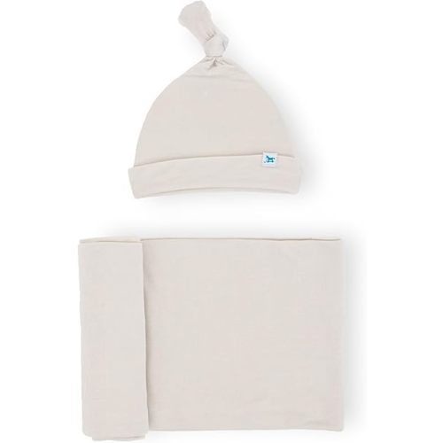 Little Unicorn Premium Stretch Knit Swaddle & Hat Set | Ultra-soft with optimal stretch for newborns | Giftable set (Pebble)