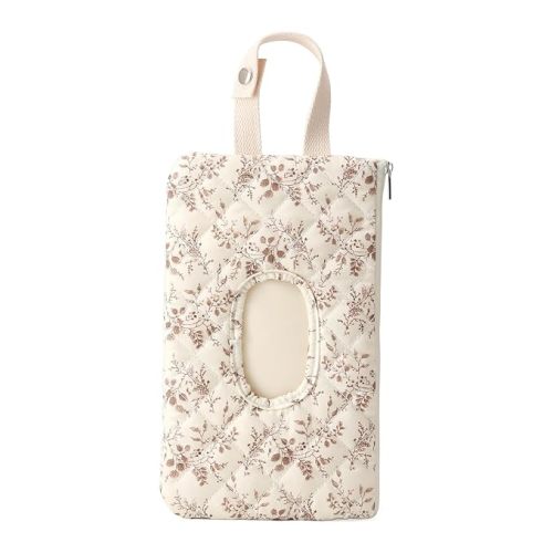 Quilted Baby Wipe Holder Floral Wipe Pouch Portable Hanging Wet Wipes Bag for Stroller, Travel