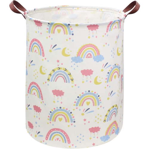 Rainbow laundry basket,Collapsible Kids Laundry Hamper with Waterproof PE Coating,Girls Hamper Nursery Hamper for Girls Room Decor,Toy storage,Gift Basket.(Rainbow)