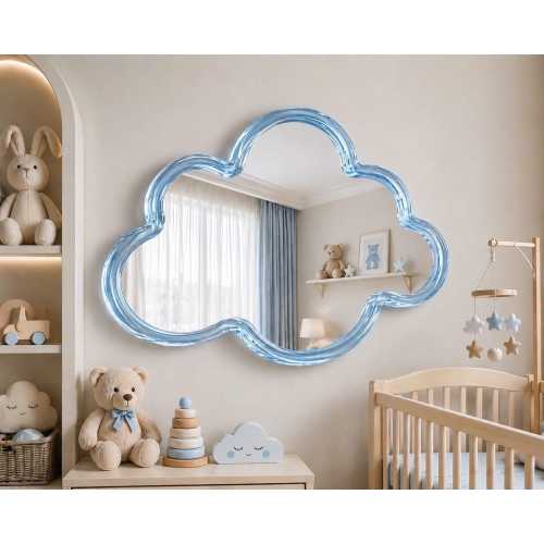 Blue Cloud Mirror, Epoxy Resin Nursery Mirror, Kids Room Decor, Baby Shower Gift, Cute Wall Mirror
