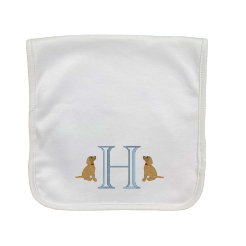 Initial with Dogs Embroidered Burp Cloth