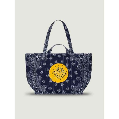 Quilted Medium Cabas Tote - HAPPY FACE - All Navy
