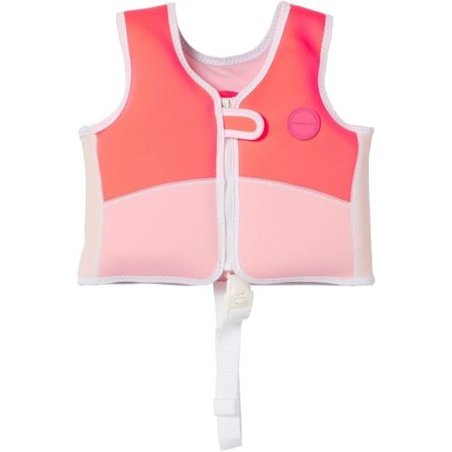 SUNNYLiFE Swim Vest - Constructed with Neoprene Plus a Secure Front Zip and Develop Water Confidence. | Toddler Swim Vest (Melody The Mermaid | Neon Strawberry, 1-2)