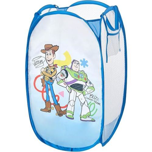 Disney Pixar Toy Story Pop-Up Hamper,Collapsible Laundry Basket with Durable Handles,Lightweight Storage Bin for Kids' Bedroom, Nursery, or Playroom,Blue