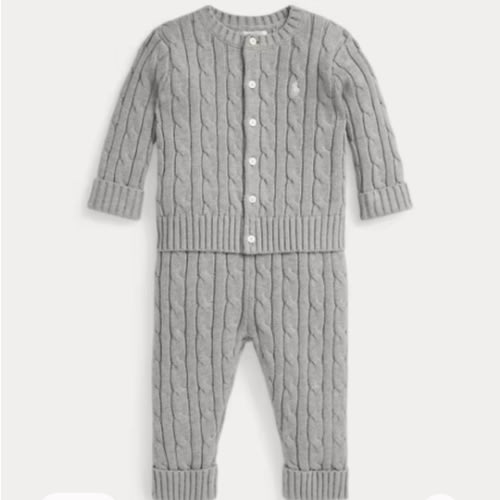 Cable-Knit Cotton Cardigan & Pant Set - 6 months