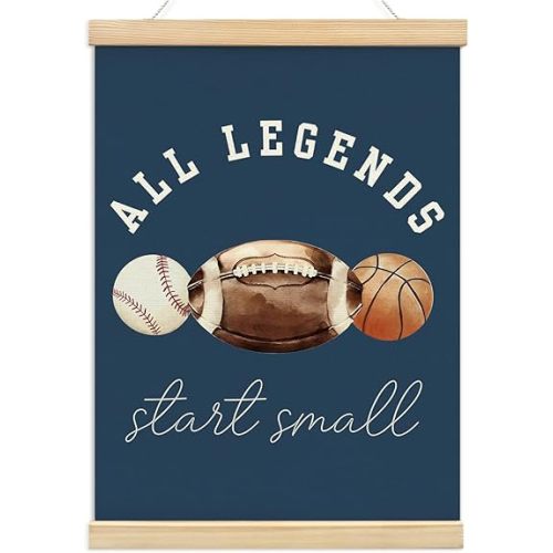 KDHTY Sports Bedroom Decor for boys Room Decor,All Legends Start Small Sports Nursery Art,Sports Wall Decor Baseball Kids Wall Art Poster for Nursery Playroom Artwork Home Decorations,(navy)