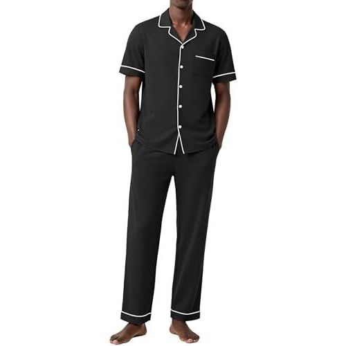 Ekouaer Men's Cotton Pajama Set Short Sleeve Button Down Sleepwear Pjs