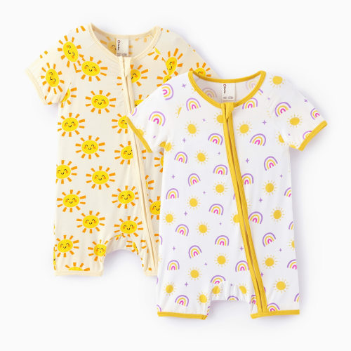 PatPat Baby Clothes Rompers Bamboo Viscose Zip Short Sleeve Baby Gifts Bodysuits Sleepwear 2Pack