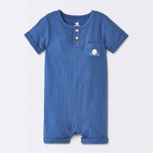 Baby Boys' Sun and Wave Graphic Pocket Henley Short Sleeve Romper - Cloud Island™ Blue 0-3M