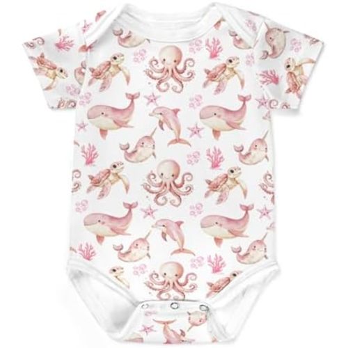 Watercolor Blue Whale Sea Turtles Baby Bodysuits Cute Coral Seaweed Romper Ocean Animal Jumpsuit