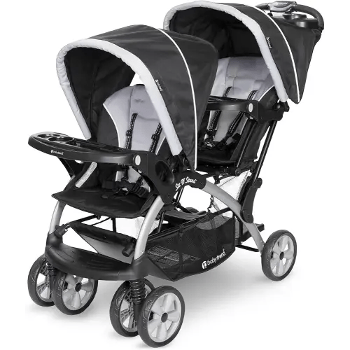Baby Trend Double Infant and Toddler Stroller w/ Harness and Basket, Sit N' Stand, Stormy