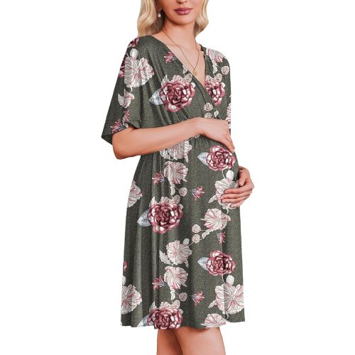 Ekouaer Labor and Delivery Gown for Hospital Maternity Nursing Dress Nightgown Pajamas for Breastfeeding Grey Floral M