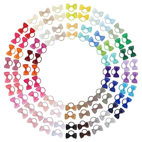 Jollybows 100PCS 2 Inches Baby Girls Hair Bows Ties Mini Boutique Elastic Hair Rubber Ribbon Hair Band Accessories for Kids Toddlers Infants (100 PCS)