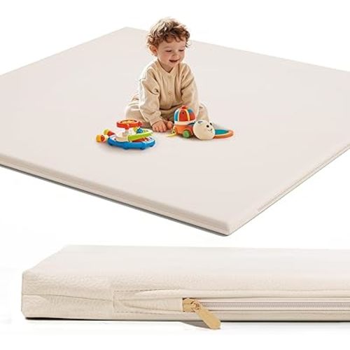 Baby Play Mat for Floor: 50x50 Thicker Cushioned Non-Toxic Vegan Leather Waterproof Infant Playmat for Babies Toddlers Kids Crawling Sit Play - for 47 * 47 Playpen