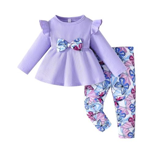 Jecson Toddler Baby Girl Clothes: Cotton Soft Outfits Set A-Line Top & Butterfly-Print Pants Cute Fall Home Outdoor 6M-4Y