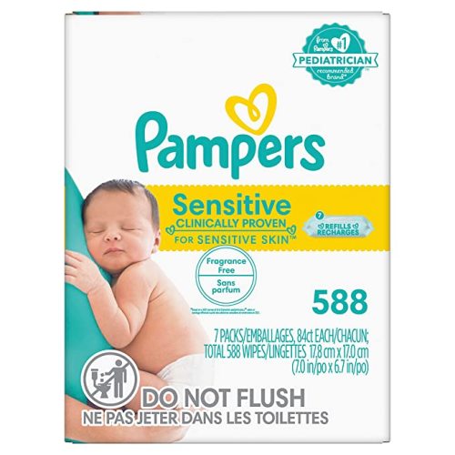 Baby Wipes Refill, 588 count - Pampers Sensitive Water Based Hypoallergenic and Unscented Baby Wipes (Packaging May Vary) - 588 Count (pack of 1)
